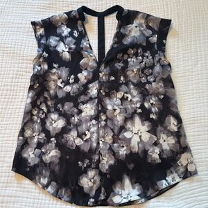 Rebecca Taylor Black and White Floral Blouse 100% Silk Size 0